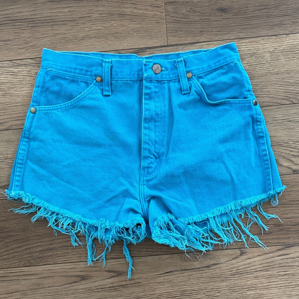 Vintage wrangler teal  Frayed Denim Shorts